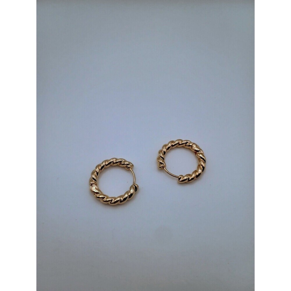 Gold Plated 925 Twist Huggie Hoop Earrings for Women - Chunky